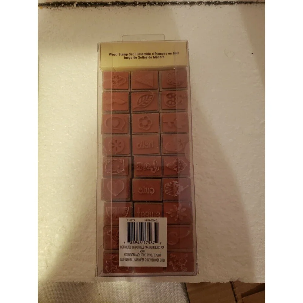 Recollections Wood Stamps 27 Pc Set Animals Food Hello Love & 12 PC Dry Ink pad